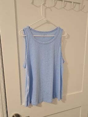LOFT Pale Blue Braided-Trim Tank Top